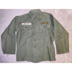 Vintage U.S. Army Olive Green Utility Shirt Jacket Men’s Large Military Patches